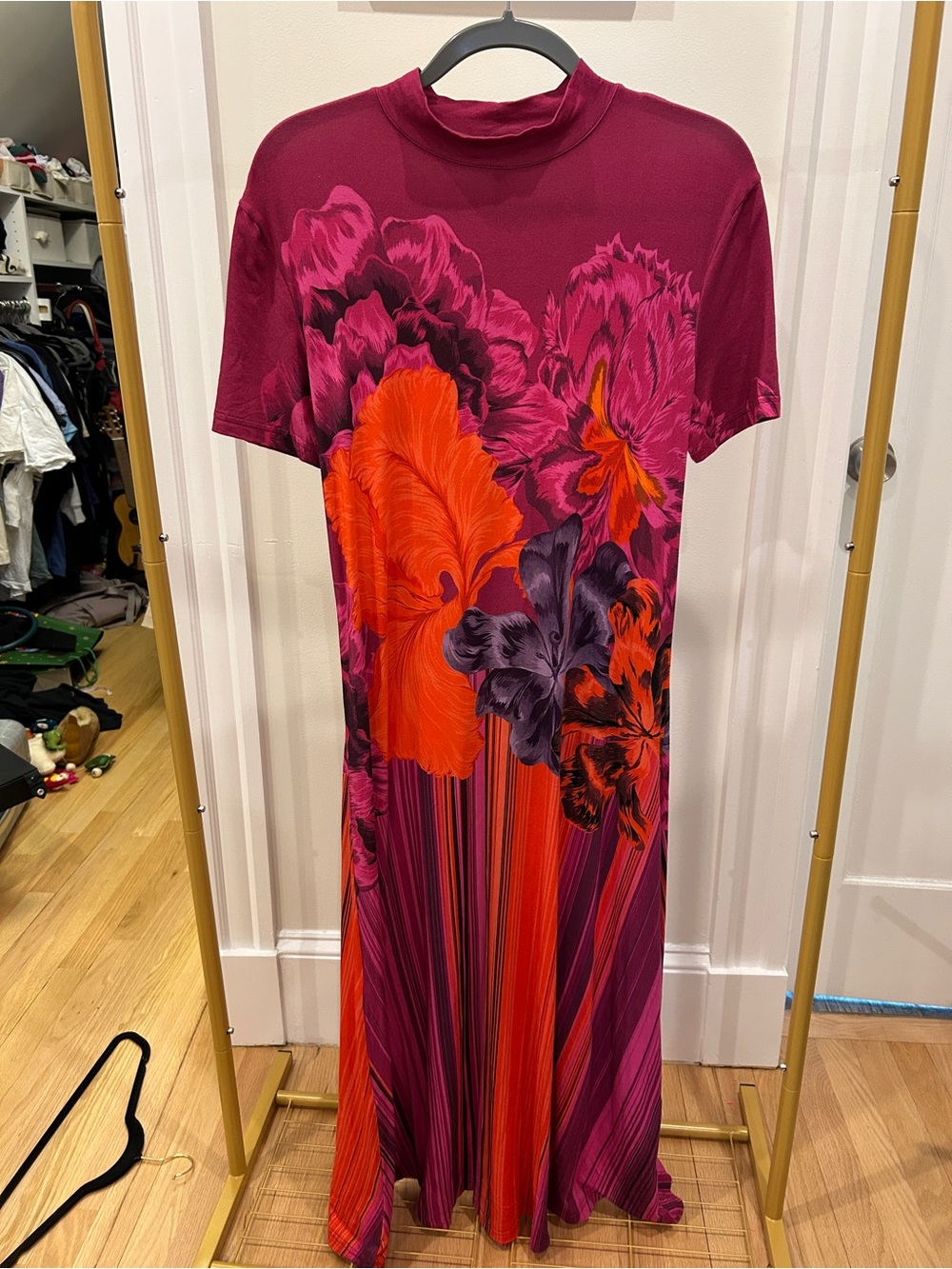 The KIT Women’s Floral Print Midi Dress in Berry and Orange